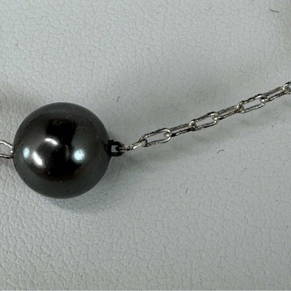 Vintage RMN delicate Faux Pearl Necklace 16 inches Silver Chain